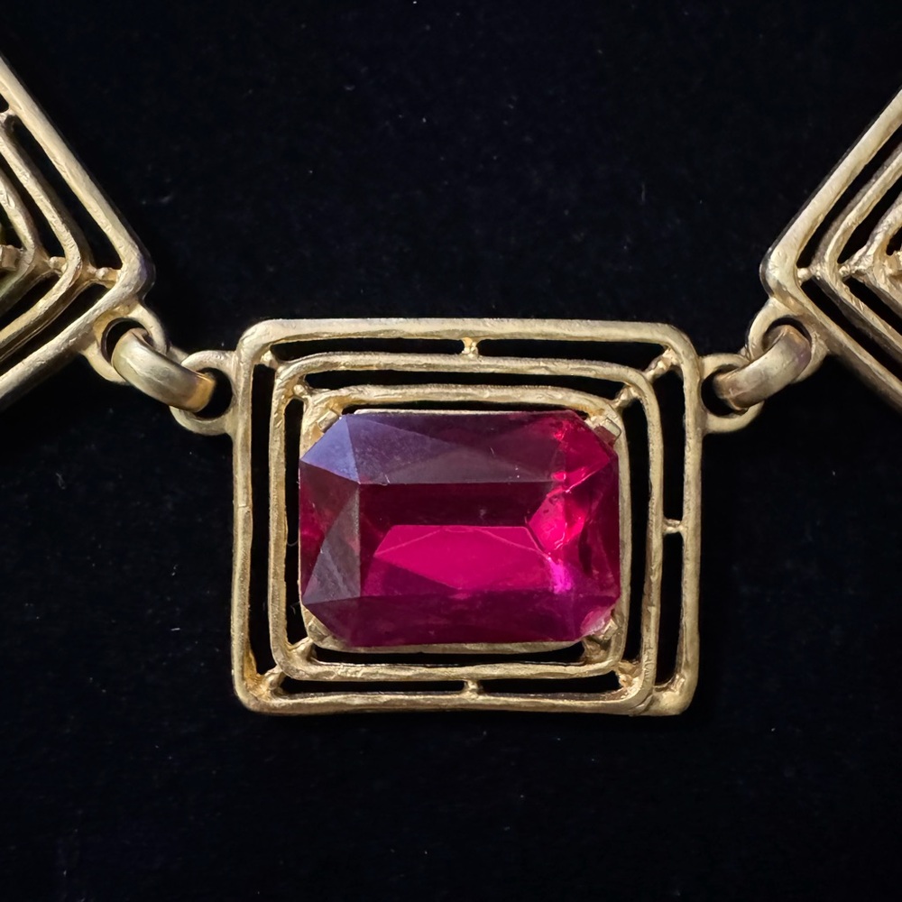 Gold-Tone Multicolor Gemstone Statement Necklace - image 2